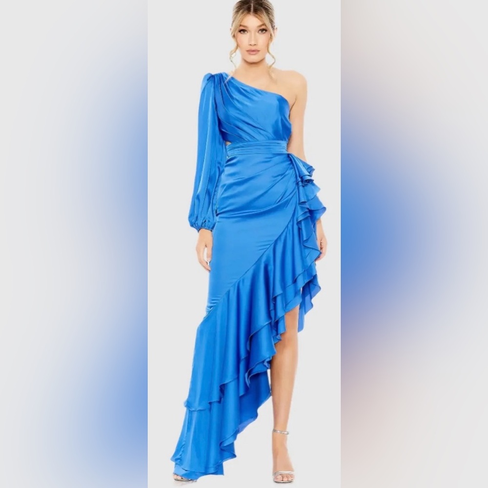 Mac Duggal One-Shoulder Blue Ruffled Dress - Picture 4 of 6